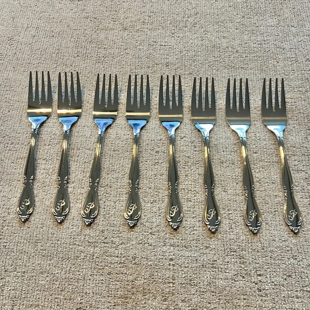 Vtg Custom Craft Stainless Monogrammed P Flatware Set Case Napkin Rings 79 pc